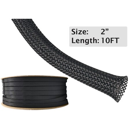 Electriduct Braided Cable Sleeve, 2 in Inside Dia., 3.14 in Max Bundle Dia., 10 ft, Polyethylene Terephthalate BS-XO-200-10BP-WT